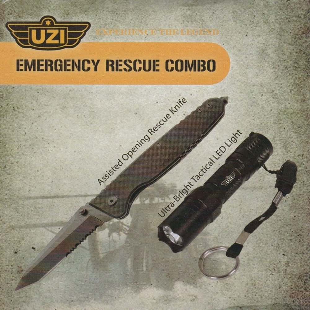 Uzi Emergency Rescue Combo Assisted Opening Rescue Knife & Led Light Set